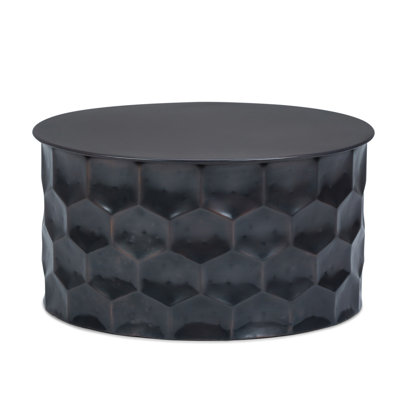  Modern 17" Antiqued Bronze Metal Drum End Table