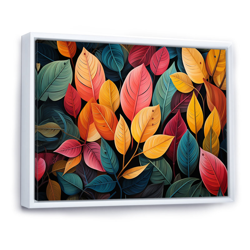 «Abstract Leaves Wilderness Collage», reproduction sur toile, Cadre flottant blanc, H 30 po x l 40 po