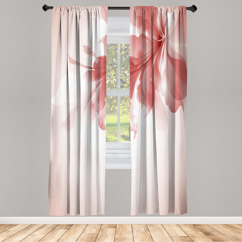 Microfiber Floral Semi-Sheer Rod Pocket Curtain Panels, 28" W x 95" L, Orange/White