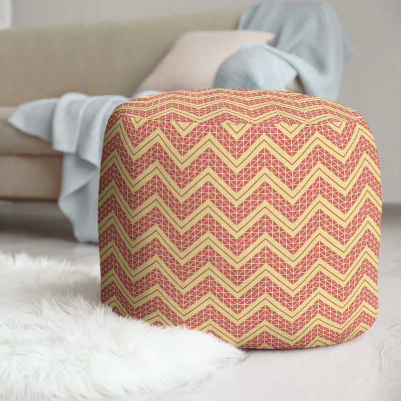 Upholstered Pouf, Yellow/Red