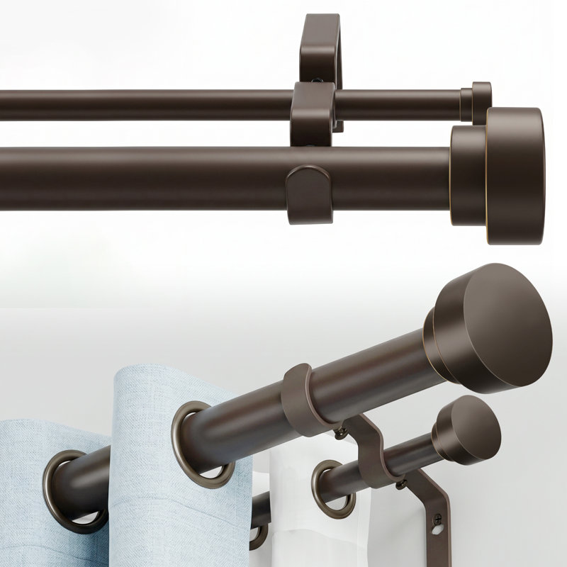 Tringle à rideaux double 1 po en bronze 32 à 84 po, tringle à draperie télescopique robuste avec embouts pour fenêtres