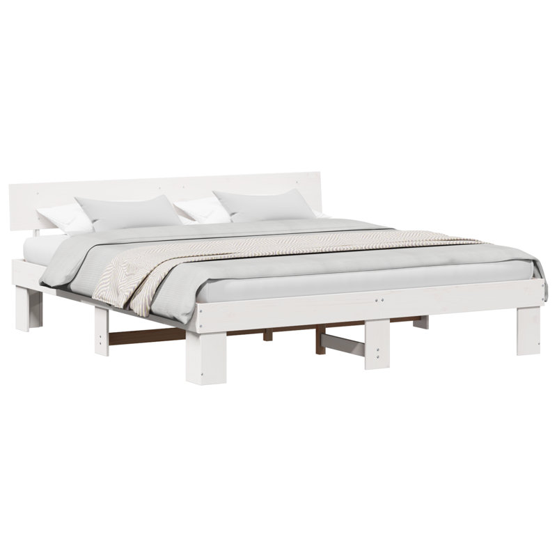 Bed Frame with Headboard Solid Pine Wood, White, Super King (6')