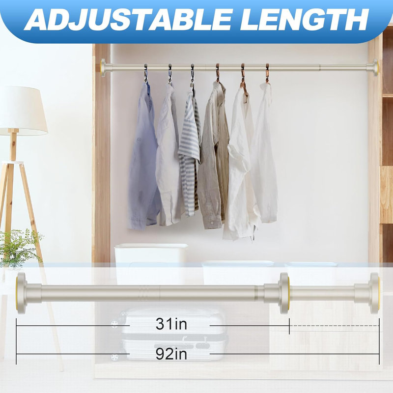 Tringle de rideau de douche réglable en acier inoxydable avec tension de ressort, antirouille et facile à installer, aucun outil requis