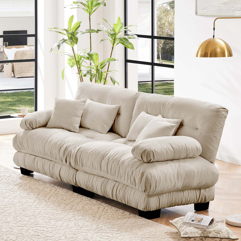 Canapé en chenille, Blanc, H 35,4 po x l 94,4 po x P 36 po, 2