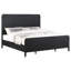 Élégant grand lit noir Mason avec planches carrées complémentaires, textures cannelées et support fiable pour tête de chambre à coucher, embellissement, structure solide