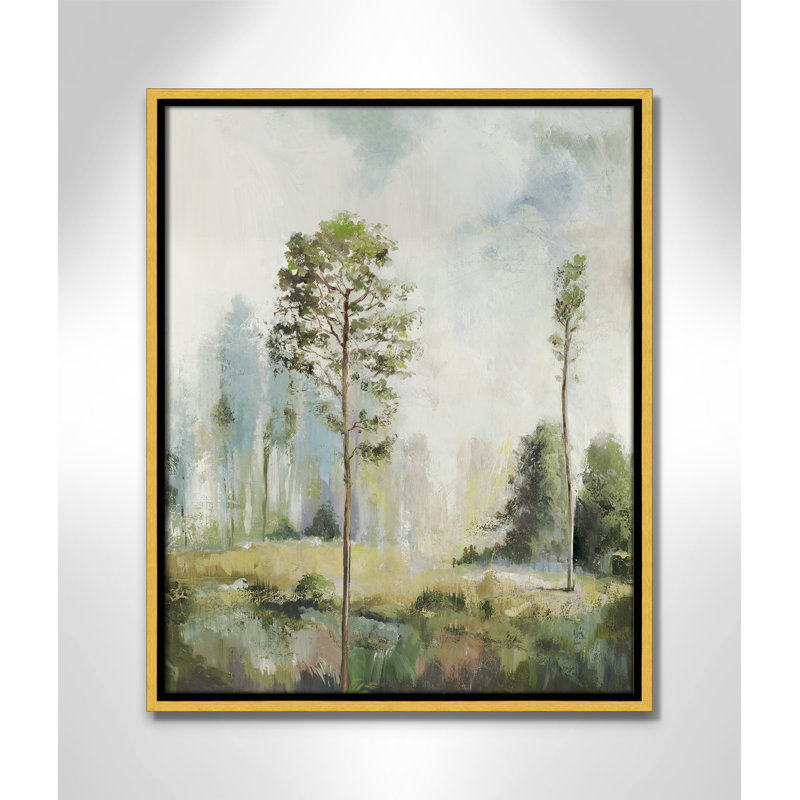 Teton Tall Green Trees I by Teton Pearce - Floater Frame Print on Canvas, 21.5" H x 17.5" W, Gold