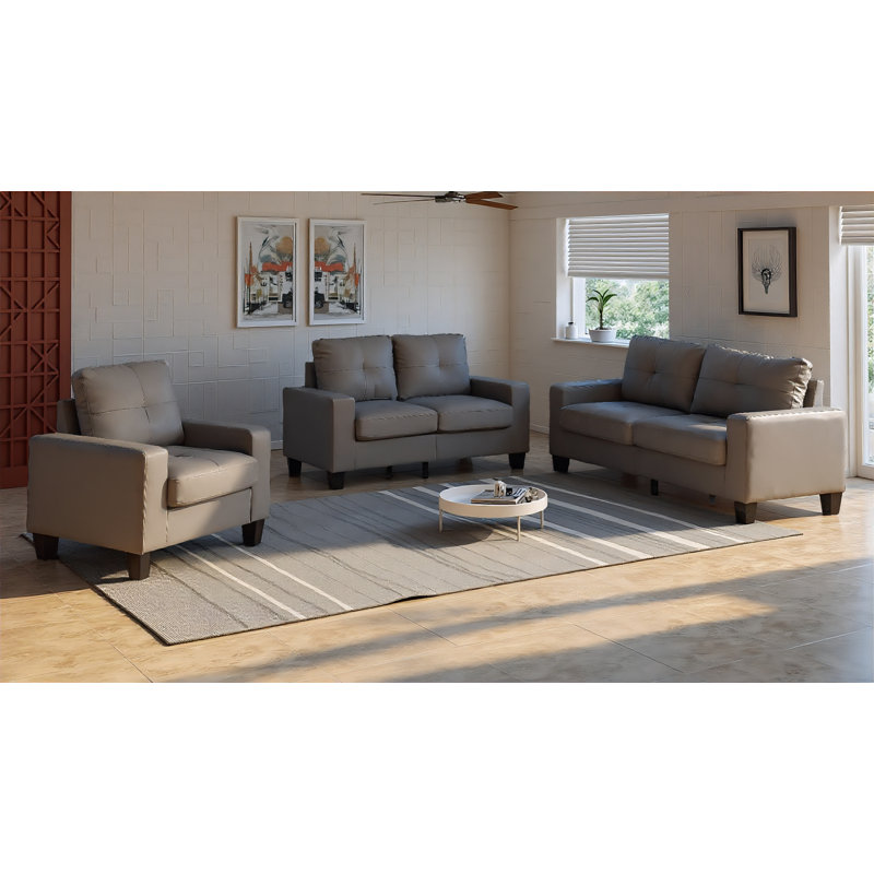 Ensemble de salon en similicuir 3 pièces Vadell, Gris