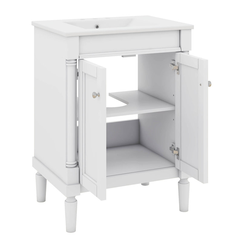 Petit meuble-lavabo 24 po avec lavabo, armoire de rangement moderne à 2 niveaux, meuble-lavabo simple en bois, Blanc