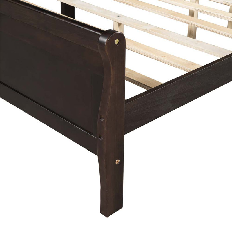 Grand lit plateforme en bois avec tête et pied de lit Classic Design, Espresso