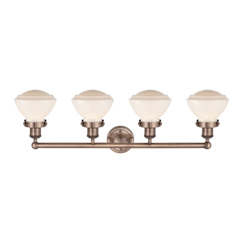 Éclairage pour salle de bain à 4 lumières à intensité variable Almarosa, Blanc mat, Cuivre antique