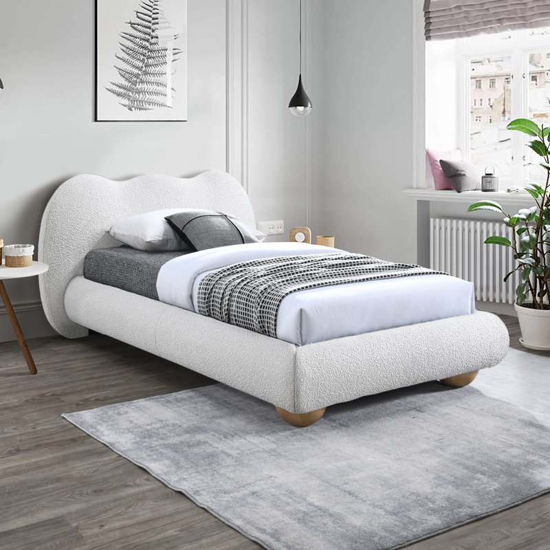 Hyde Upholstered Panel Bed, Twin, Cream Boucle Fabric