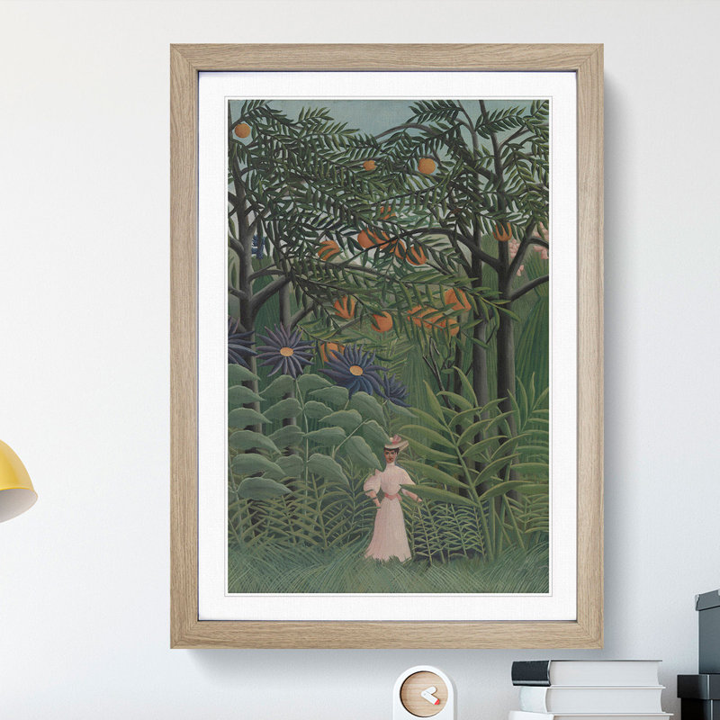 Woman Walking in an Exotic Forest by Henri Rousseau - Picture Frame Painting, Oak, 90cm H x 65cm W x 2cm D