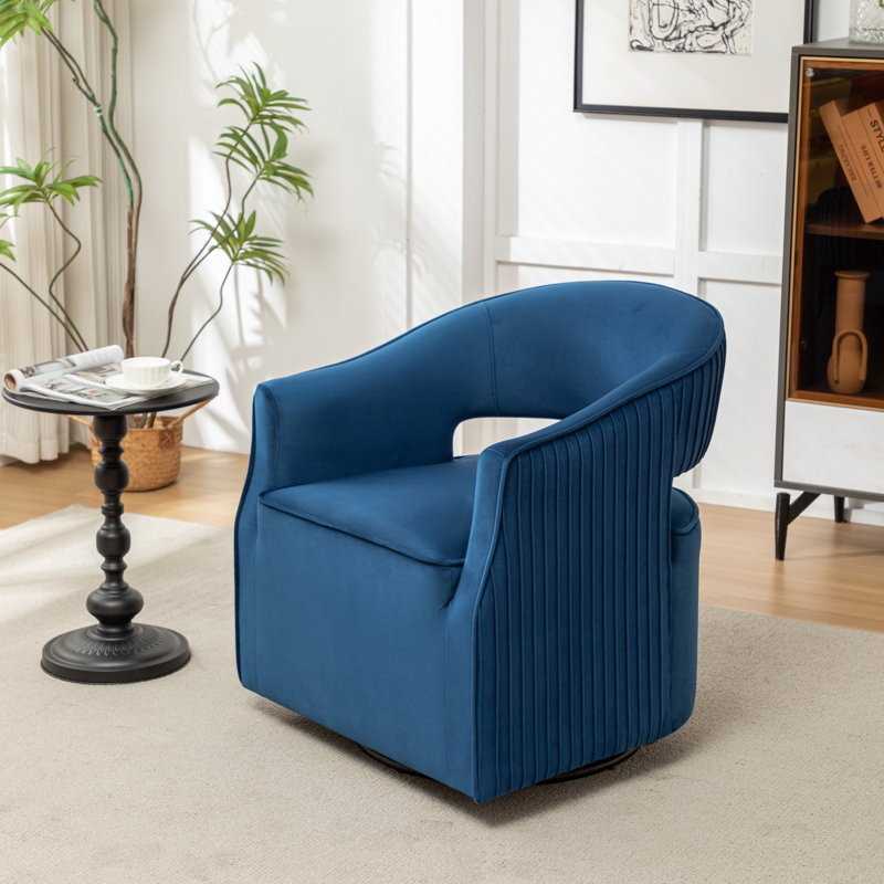 Fumiyo Velvet Swivel Barrel Chair, Blue