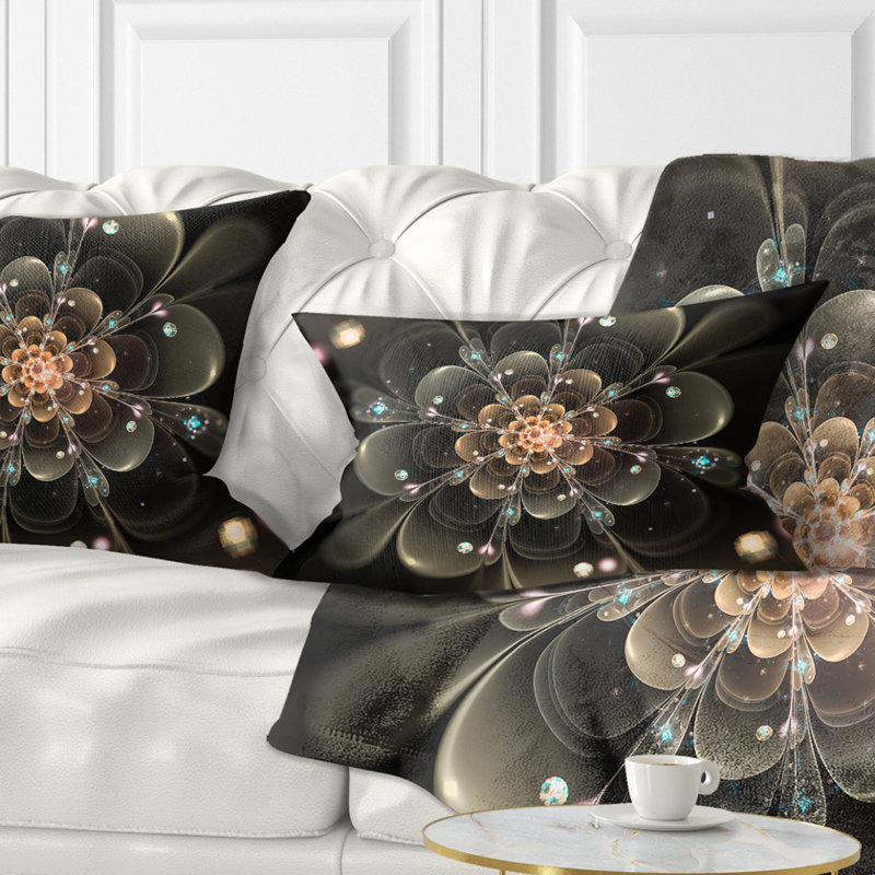Coussin lombaire à fleurs fractales impeccable perfect, Noir / Orange