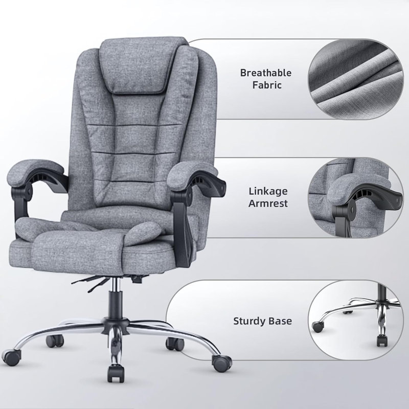 High Back Swivel Office Chair, Executive Chair, Light Grey,  Canvas