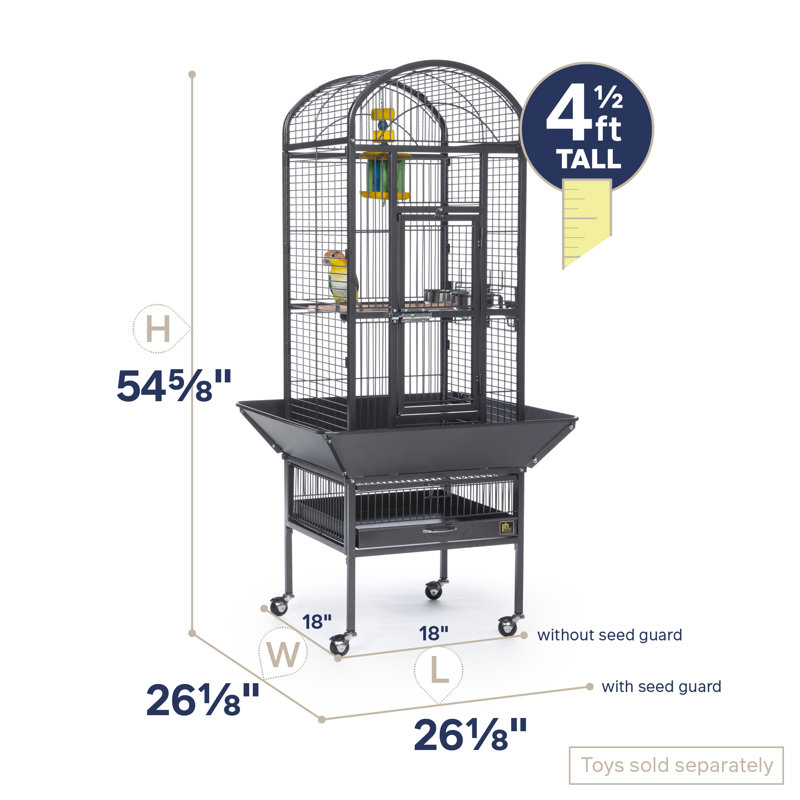 Black Hammertone Steel Dome Top Bird Cage with Wheels