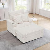 39" Wide Corduroy Upholstered Chaise Lounge Chair Accent Chair with Cup Holder for Living Room, Bedroom, Office