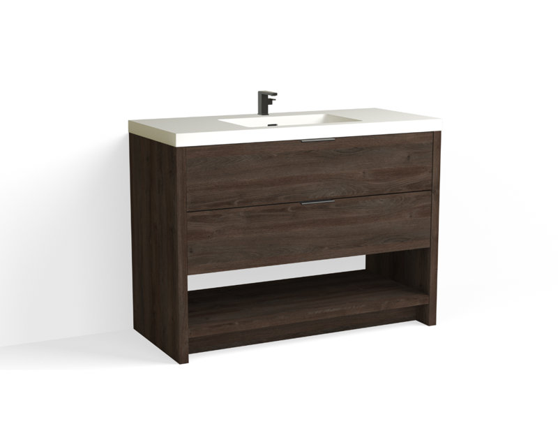 Vue 48" W Freestanding Single Bathroom Vanity, Biondo, Matte Black, Matte White/Single