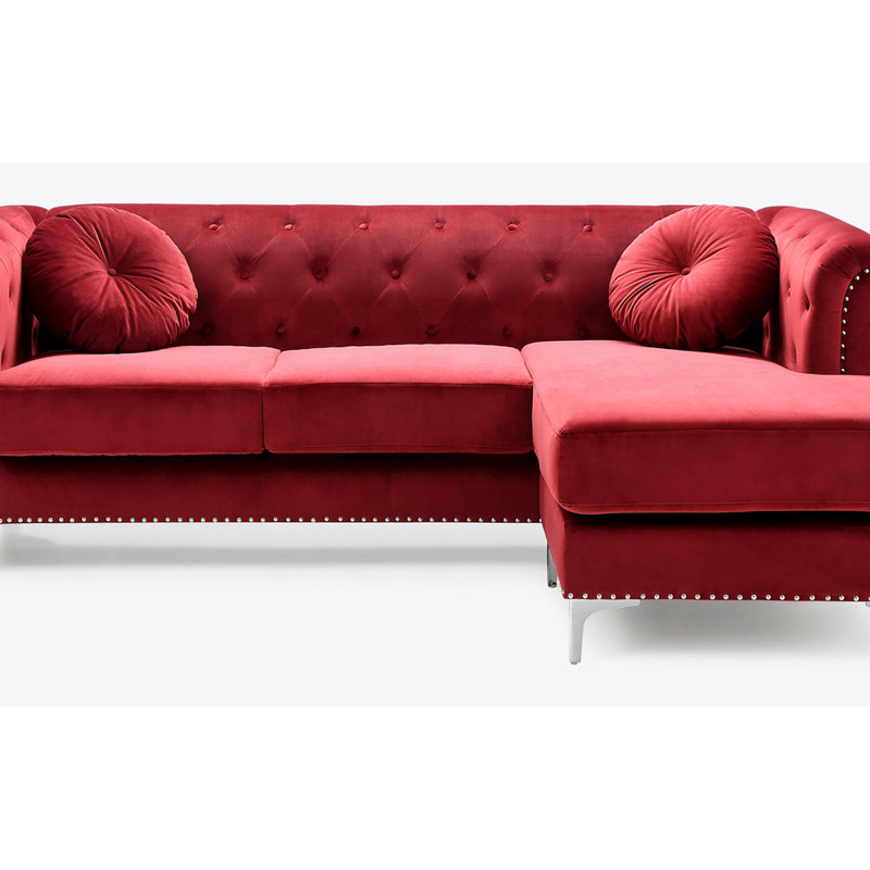 Sophisticated Sofa Chaise, Burgundy Velvet