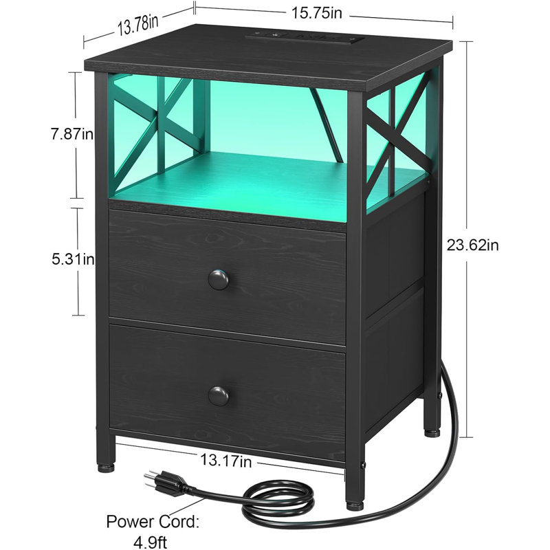 Ensemble de 2 tables de chevet noires avec station de charge
