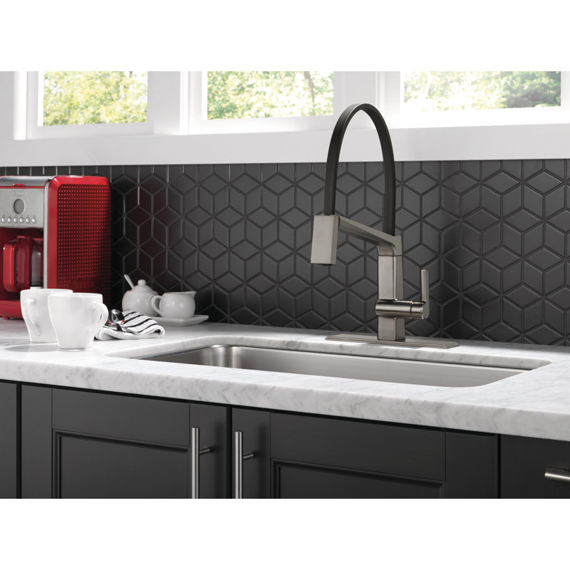 Pivotal Single Handle Exposed Hose Kitchen Faucet, Black Stainless