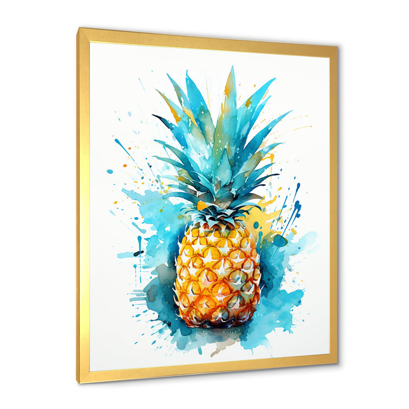 Décoration murale exotique ananas II - ananas, Encadrement doré, H 32 po x l 16 po x P 1 po