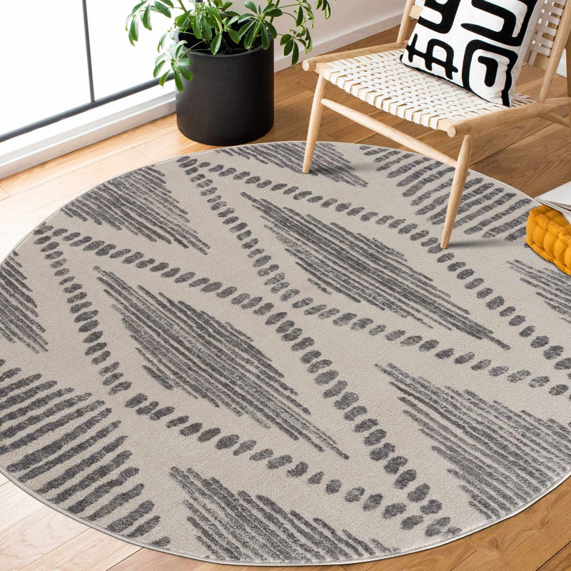 Dounia Modern Performance Gray Area Rug, Round 7'10"