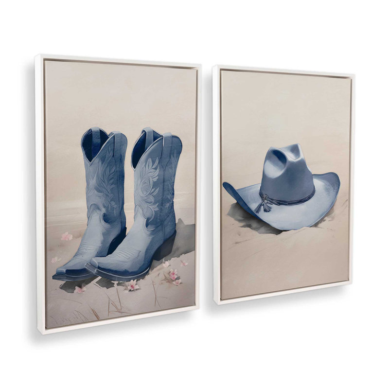 «Cowboy Essentials» en bleu, ensemble de 2, H 49 po x l 66 po, Cadre flottant blanc opaque