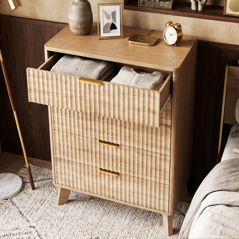 73cm W 5-Drawer Tall Chest, Nordic Minimalist Dresser with Metal Handles, Natural Oak Effect