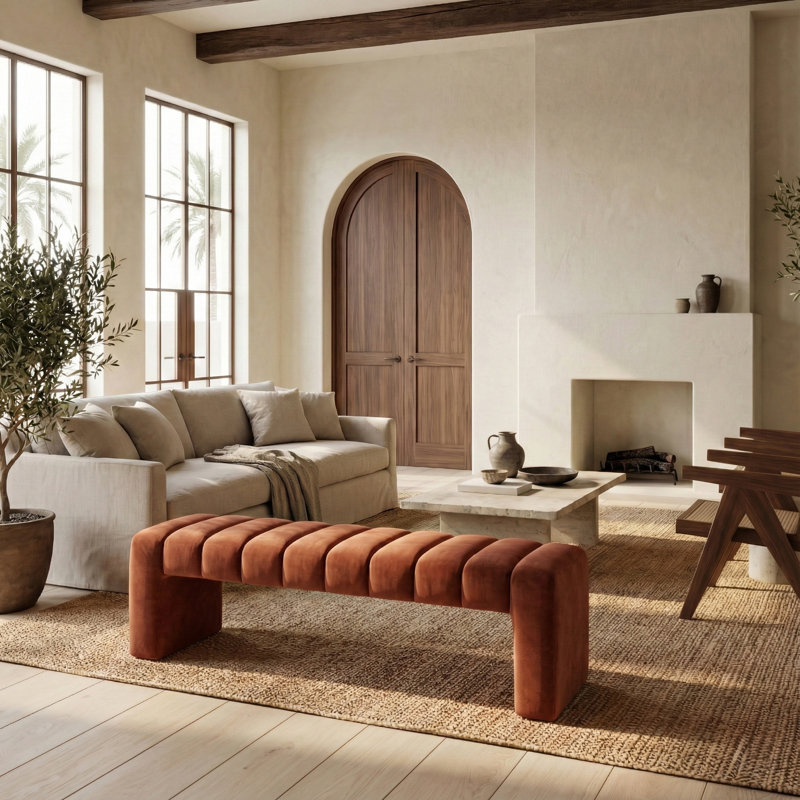 Bellisima Upholstered Bench, Rust Velvet