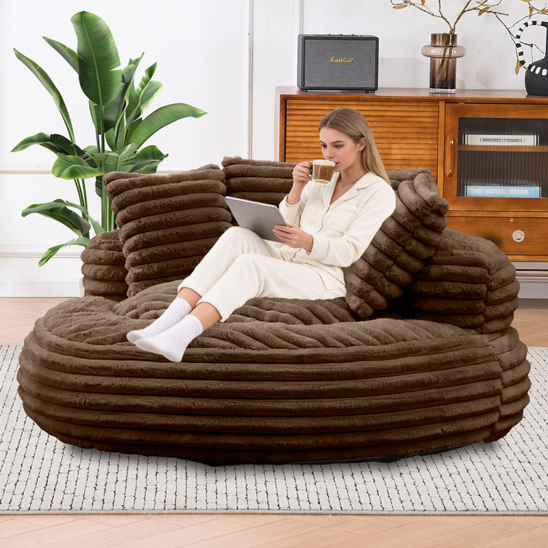 Fauteuil à billes rond surdimensionné de 55,1 po pour adultes, grand fauteuil à billes, revêtement en fausse fourrure, fauteuil de lecture confortable, fauteuil de salon rembourré pour le salon, la chambre à coucher et les jeux