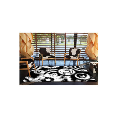 Tapis décoratif noir à motif brillant et lavable