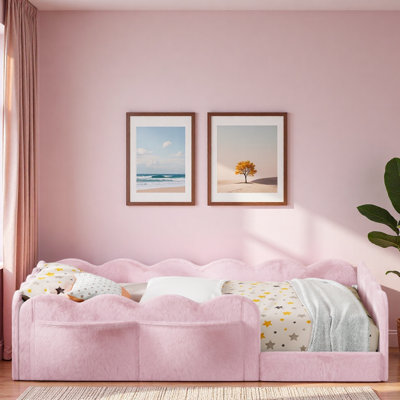 Lit rembourré pour enfants avec garde-corps en forme de vague et poches de rangement latérales