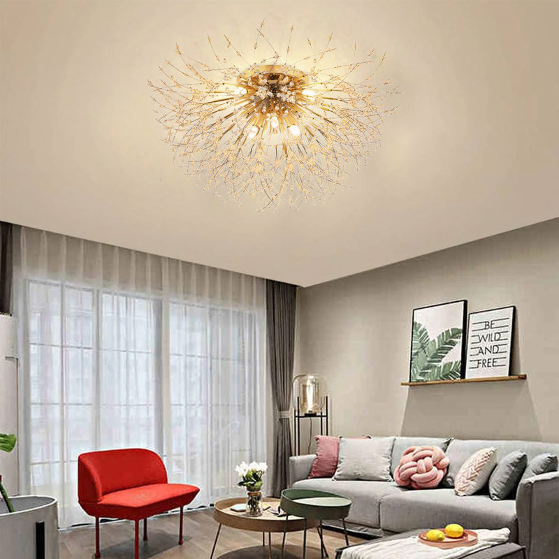 Dandelion 8-Light 70cm Crystal Starburst Ceiling Light Sputnik Flush Mount, Gold