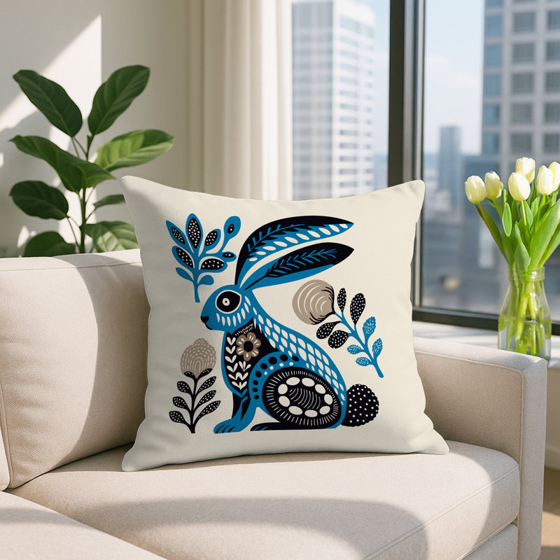 Coussin intérieur / extérieur Timi Rabbit, Carré 15 po, Turquoise