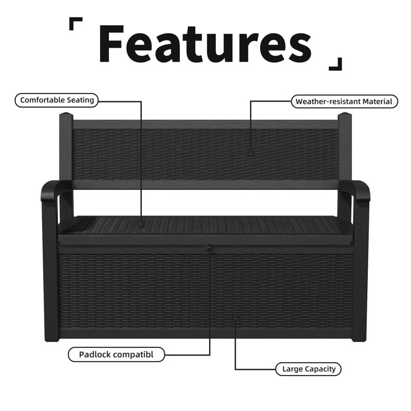 Lark Manor 129.7cm W 710L Resin Lockable Deck Box, Black