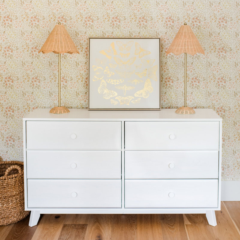 Commode 6 tiroirs en bois massif, Blanc