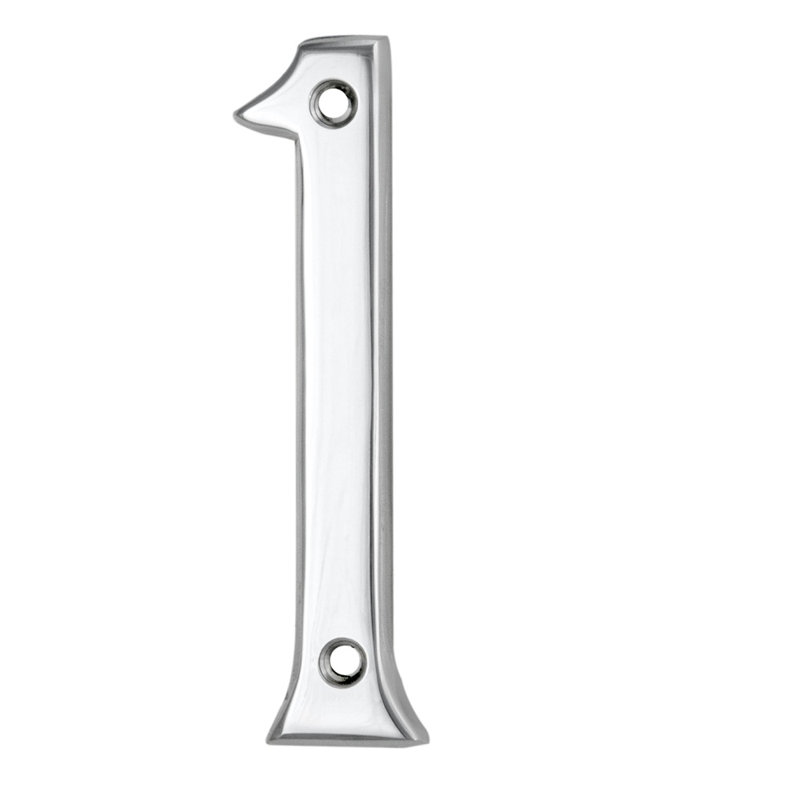 Clapham 7cm H Brass House Number, 1, Polished Chrome