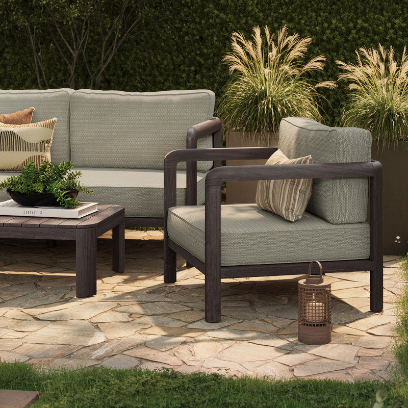 Ensemble de mobilier de jardin Kona 5 pièces en teck et frêne, Cendré
