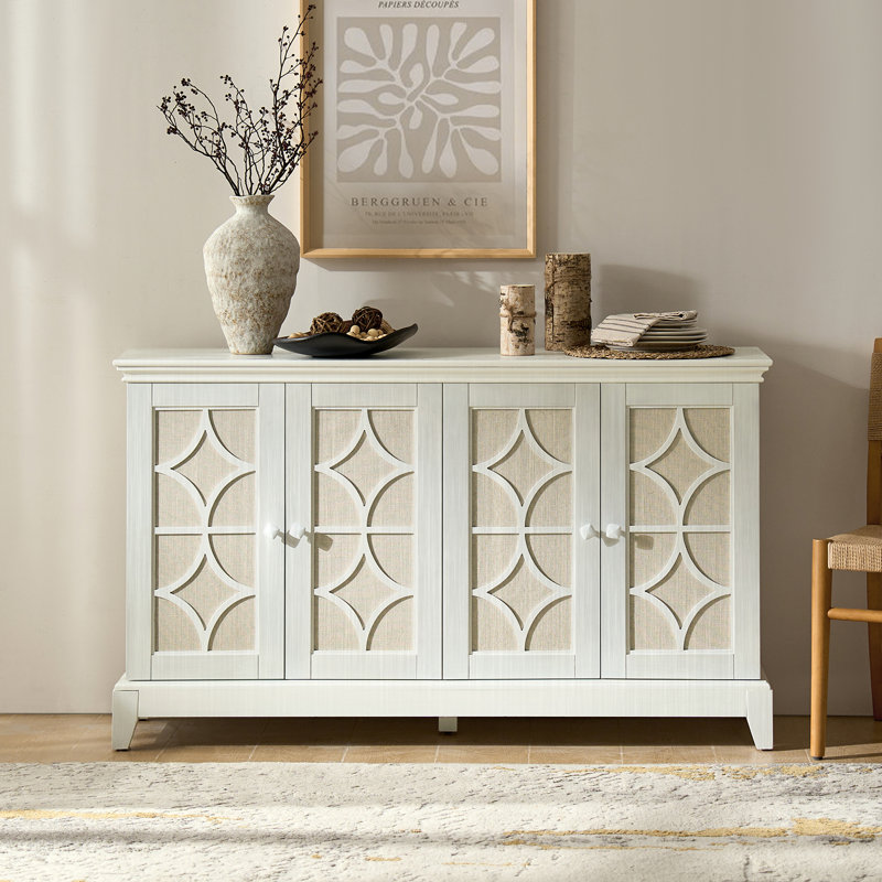 Buffet à pieds en bois massif avec tablettes réglables et motifs géométriques Asaria