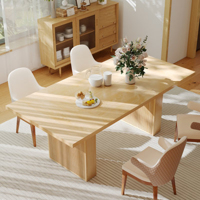 79" Modern Rectangular Dining Table In Natural Wood Finish With Thick Top And Rounded Corners (seats 6–8)