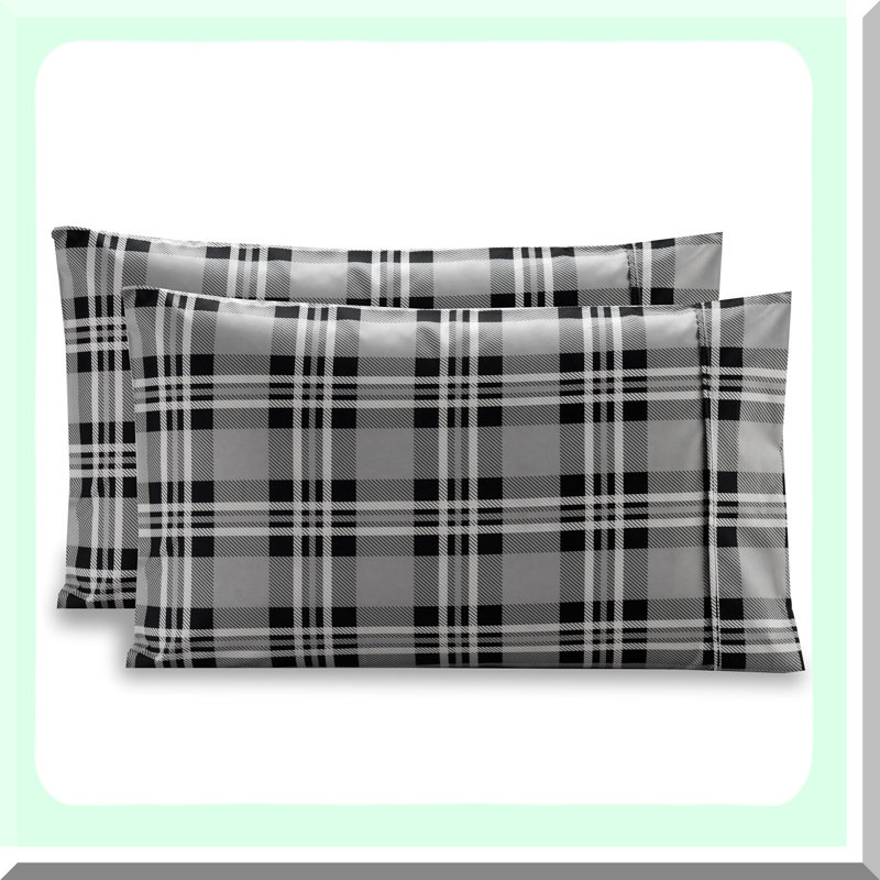 Luxury Plaid Queen Pillowcase Set - Soft Microfiber 1500 Thread Count Pattern Printed Pillowcases - Wrinkle Resistant, Smooth Weave - 2-Piece