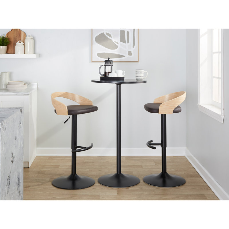 Tabouret de bar réglable avec pivot, Noir, Siège brun / cadre naturel, 3