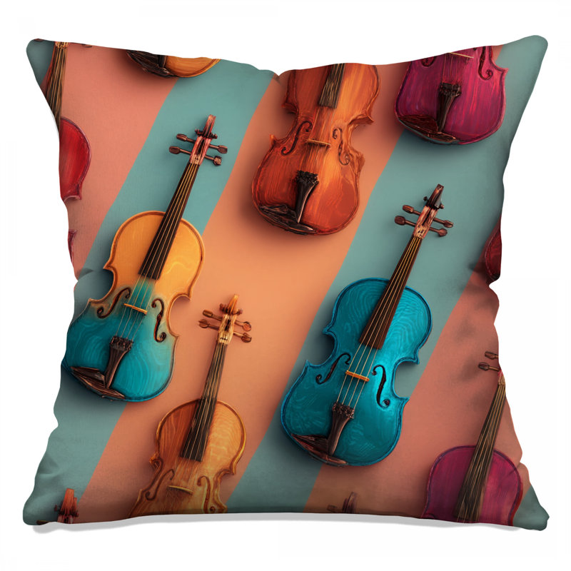 Violins Throw Pillow, Music Double Sided Pillows, 16 x 16 inches