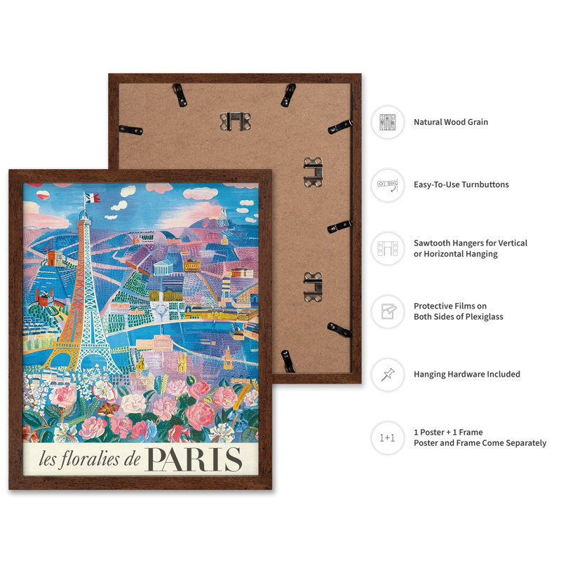 Les Floralies de Paris, Affiche, H 12 po x l 16 po, Encadrement brun