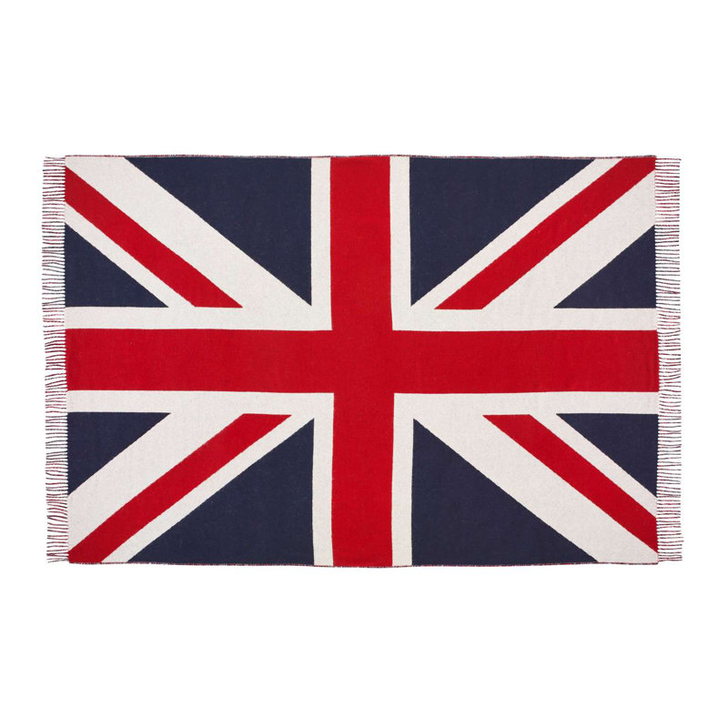 Merino Lambswool Throw/Blankets Hand Woven Blanket, Blue/White/Red Flag