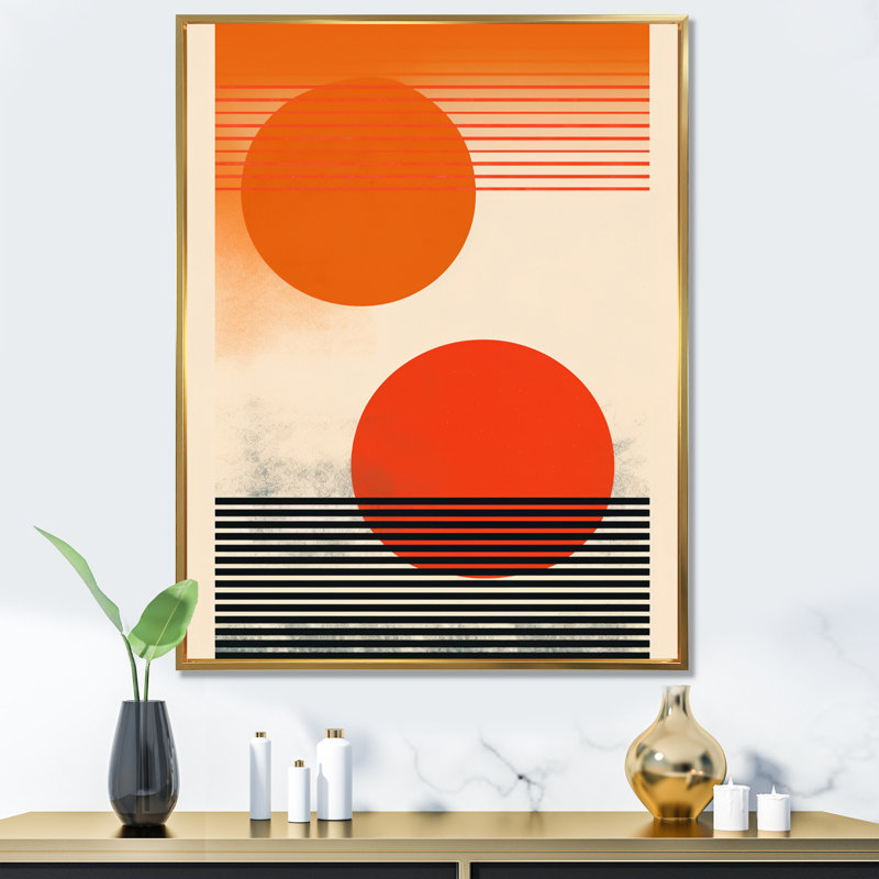«Minimal Geometric Orange Bold Sunset» sur toile, H 20 po x l 12 po x P 1 po, Cadre flottant doré