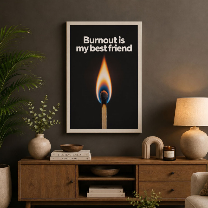 Burnout is My Best Friend Typography - Wrapped Canvas, 36x24 - 91.4 x 61.0 cm, Teal Border