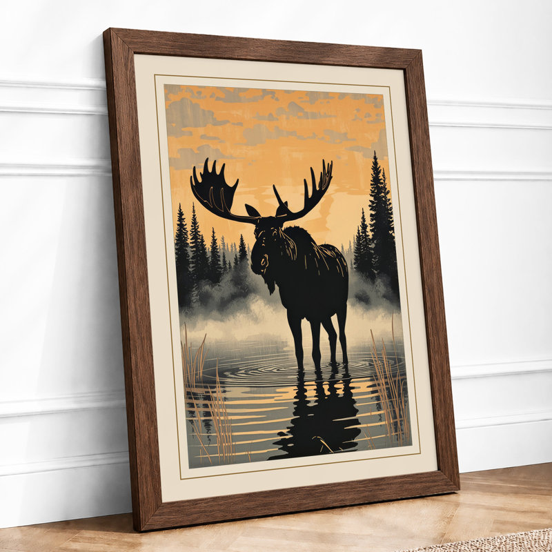 Moose at Dawn Rustic - Framed Print, A1 - 84.1 x 59.4 cm, Walnut