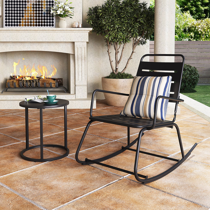 Lachezar Round Metal Outdoor Side Table , 17.91'' in. W 17.91'' in. D, Black